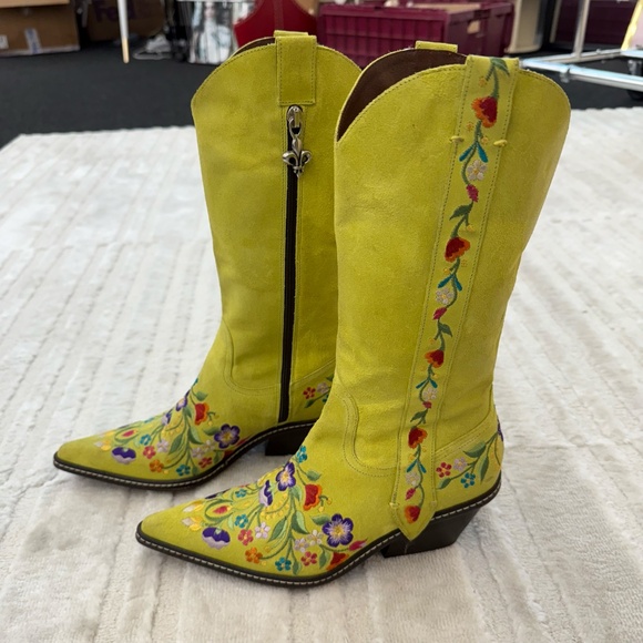 Rare Donald J. Pliner Lime Green Suede Western Boots Size 6 - Made in Italy - Picture 4 of 12